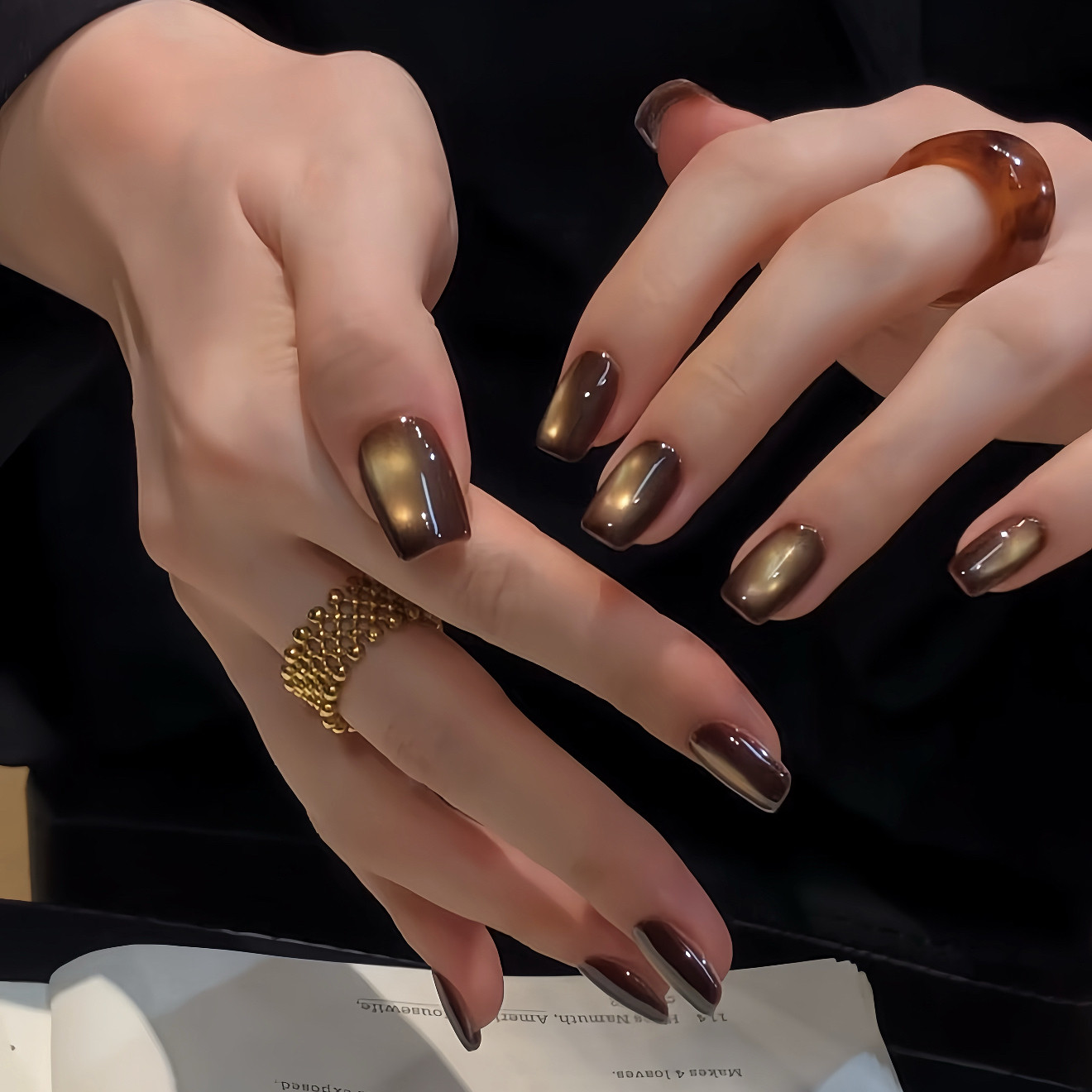 手工秋冬复古显白深棕金光贵气猫眼美甲高级感穿戴甲短款2025新款,彩妆/香水/美妆工具,穿戴甲/甲片,淘宝优惠券,粉丝福利购,淘宝优惠卷