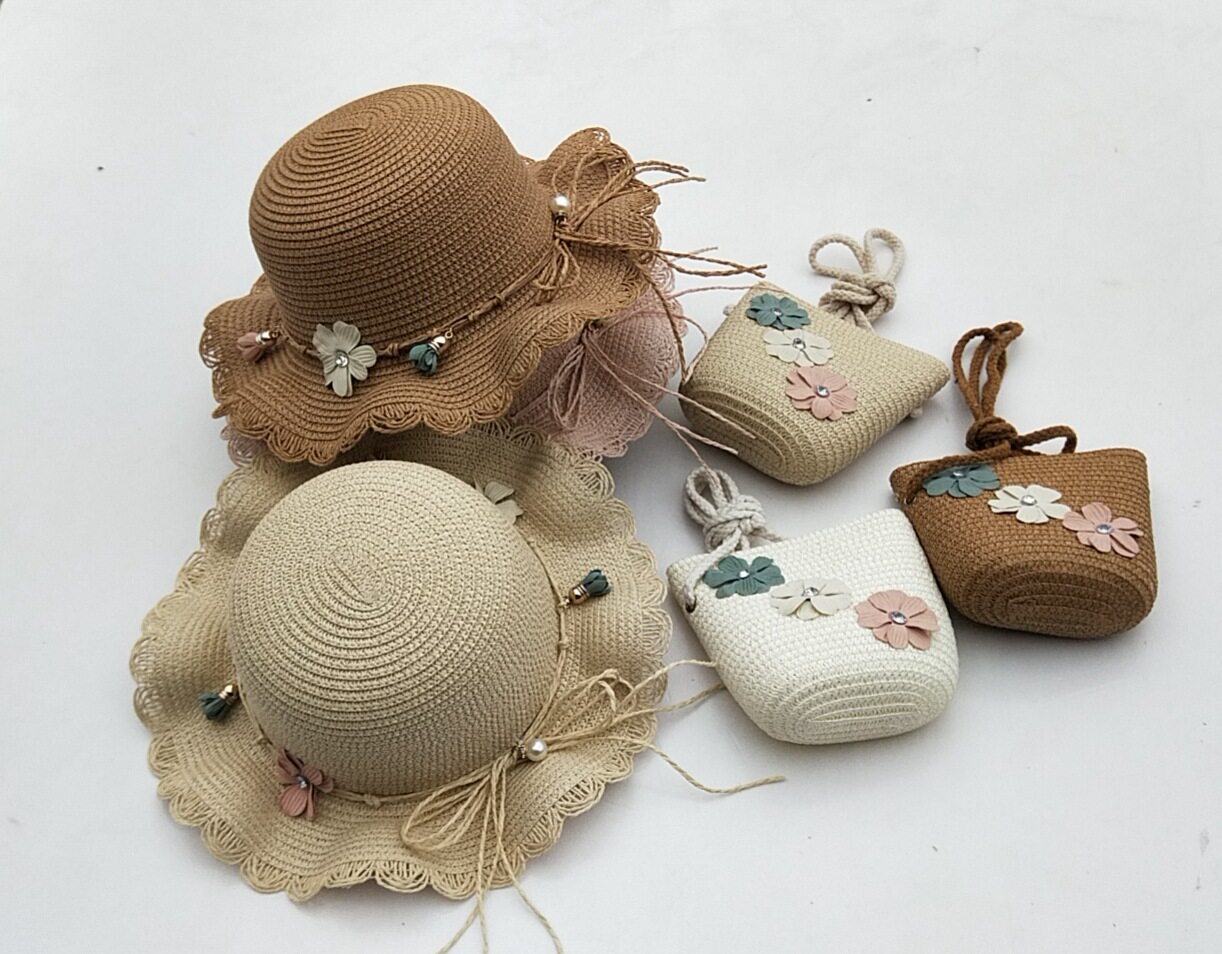 儿童草帽幼儿草帽遮阳帽防晒帽夏季女孩草帽送包包女童草帽草编