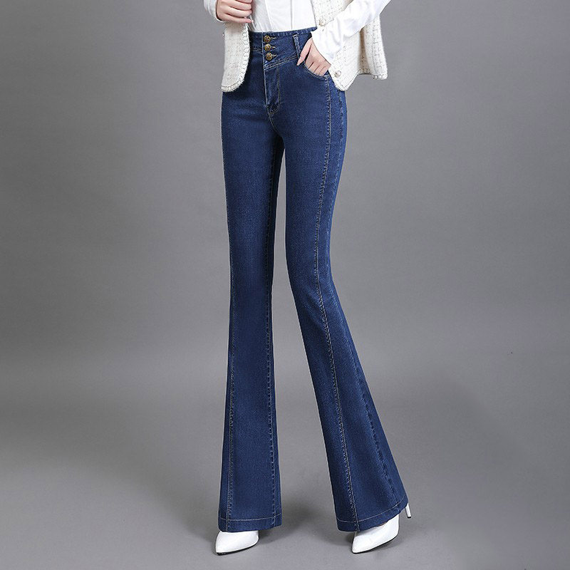 深蓝色牛仔裤女夏季2025新款高腰显瘦薄款加长高个子直筒微喇叭裤