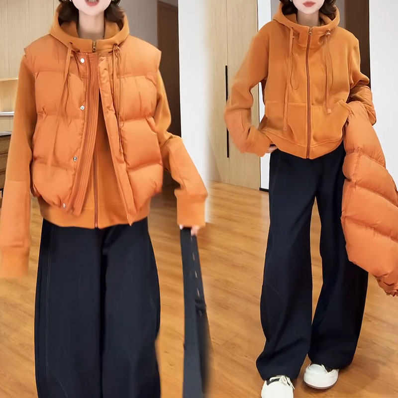 套装女秋冬2025新款高级感羽绒棉马甲连帽卫衣外套休闲时尚两件套