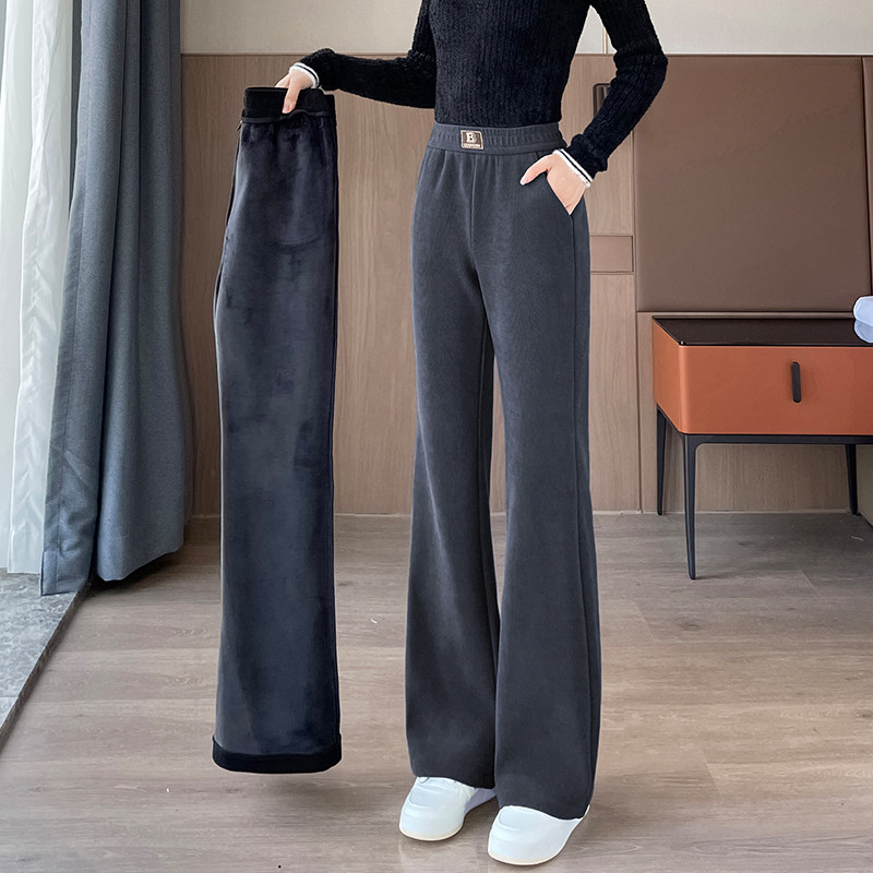 微喇叭裤女春秋冬季2025新款休闲大码雪尼尔阔腿加绒加厚西装裤子
