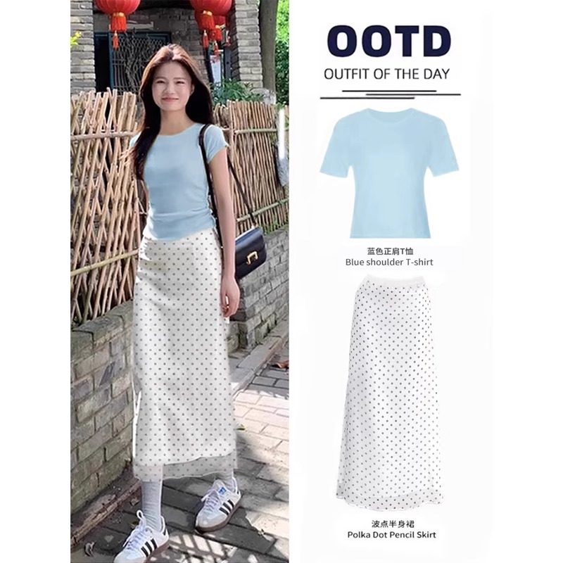 波点半身裙女夏季薄款2026新款高腰a字显瘦中长款小个子包臀裙子