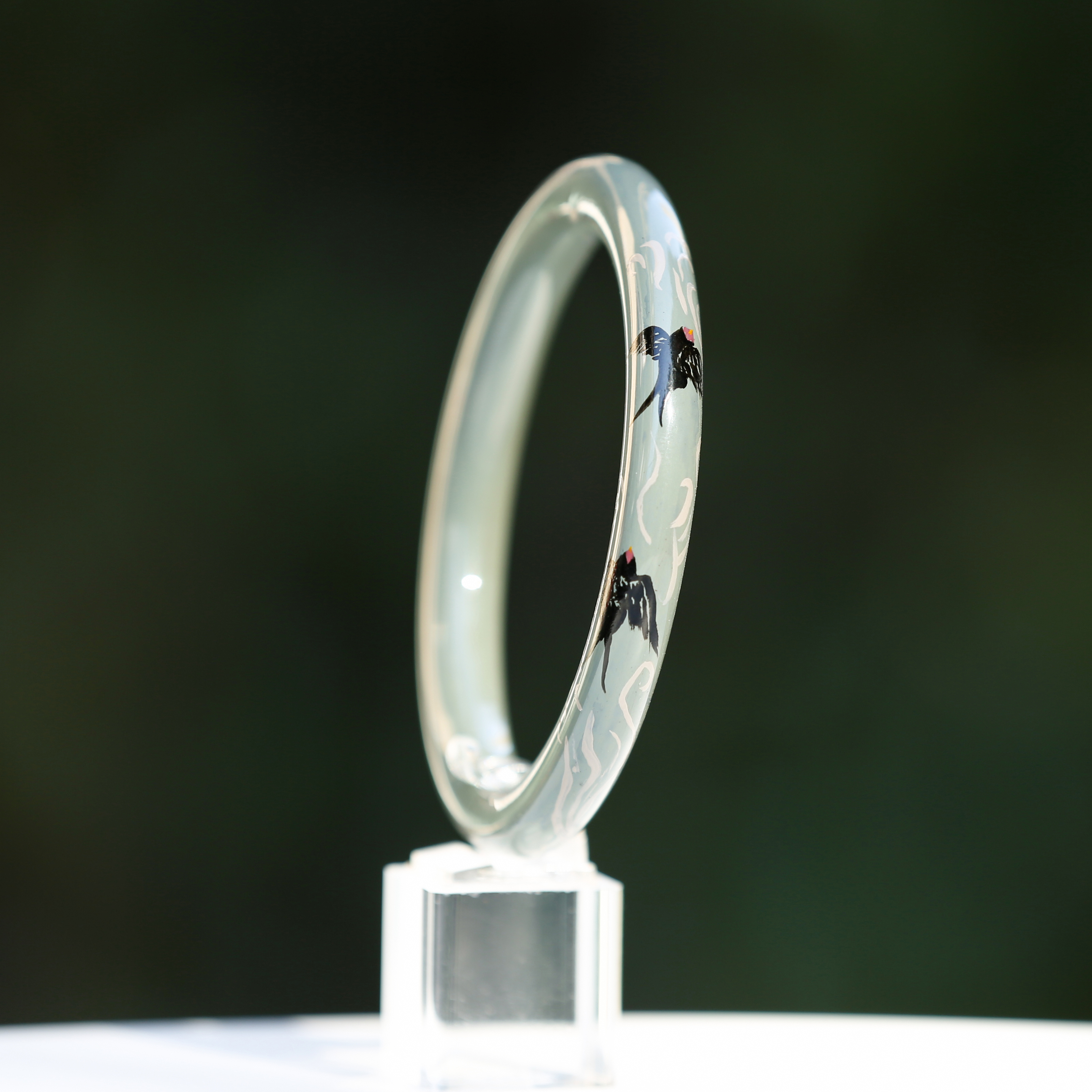 灰色春燕祥云漆器纯手工彩绘哑光复古