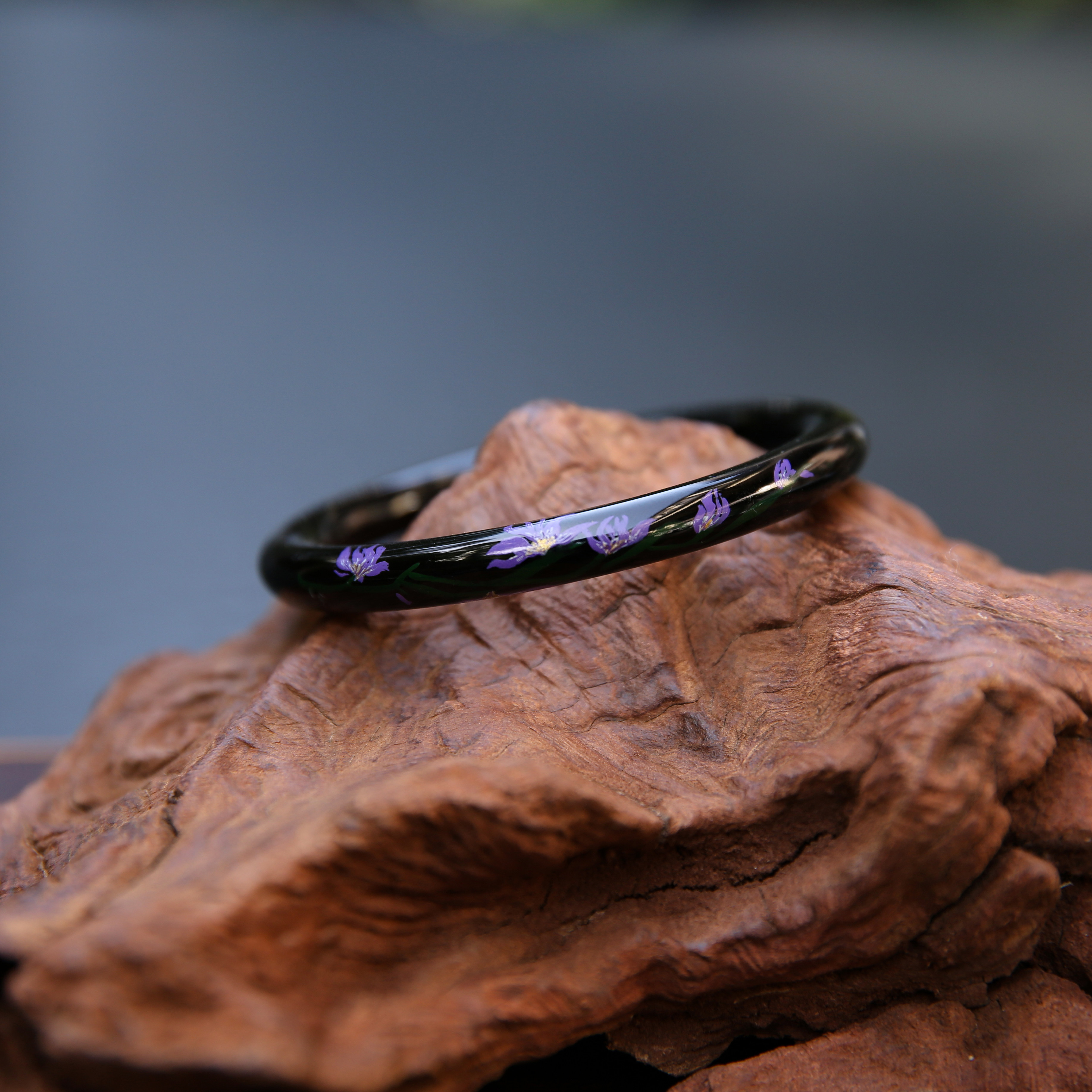 非遗大漆手镯黑色紫藤花漆器纯手工手绘新中式高级感女礼物送老外