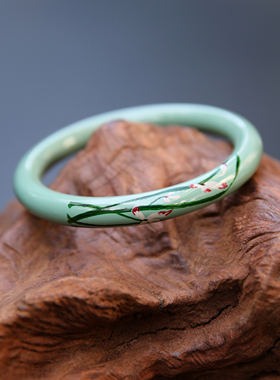 绿叶兰花漆器温润纯手工精品落成器天蓝色大漆手镯男女礼物送老外