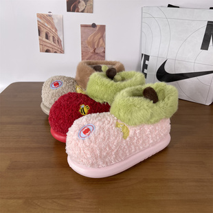 男女可爱卡通加绒保暖厚底棉鞋 苹果乐园毛绒棉拖鞋 新款 2025冬季
