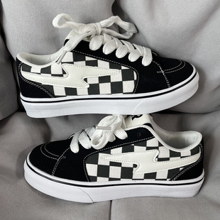 男情侣百搭运动休闲板鞋 黑白棋盘格帆布鞋 ins潮2025新款 国潮男鞋