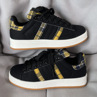 男情侣百搭运动板鞋 国潮男鞋 ins小众原创复古黑黄拼色厚底面包鞋