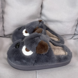 居家保暖防滑包头棉鞋 新款 男2025冬季 可爱卡通生气小狗毛绒棉拖鞋