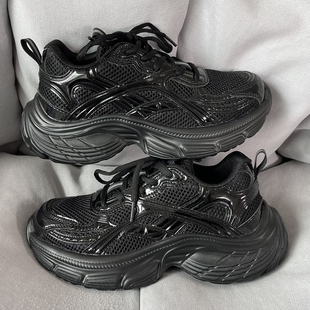 情侣增高厚底运动休闲鞋 黑武士小黑鞋 子 男ins潮牌2024新款 老爹鞋