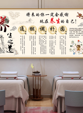中医馆海报装饰画自粘贴画墙贴理疗四季养生馆背景墙壁画贴纸墙纸