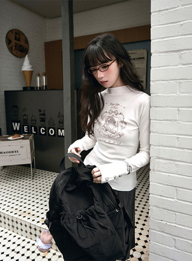 半高领德绒打底衫女内搭秋冬新款修身长袖t恤加绒保暖亚文化上衣