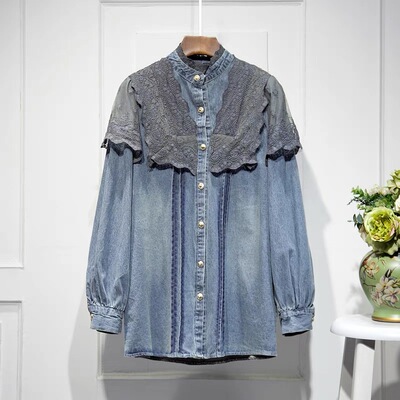 2025新款韩版宽松显瘦百搭牛仔衬衫女设计感小众长袖衬衣外套上衣