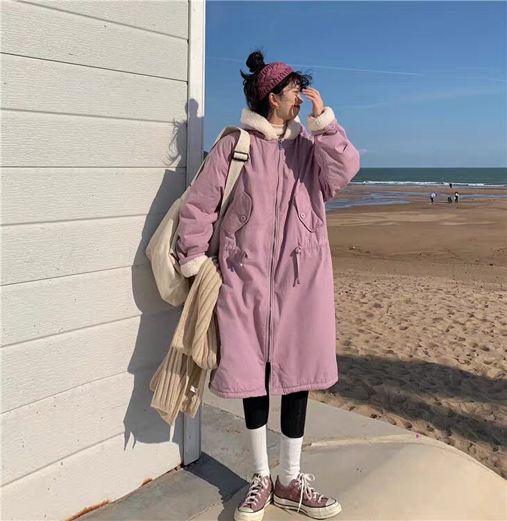 2025新款韩版宽松休闲百搭连帽羽绒服女中长款过膝加厚保暖外套