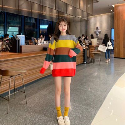 2025秋冬新款韩版宽松慵懒风圆领套头中长款毛衣女百搭针织衫上衣