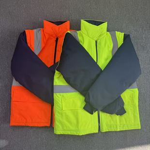 外贸尾货秋冬夹棉保暖反光衣工作服宽松百搭袖 子可拆卸安全工作服