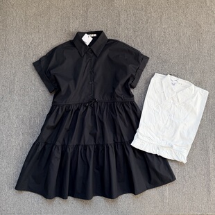 非外贸夏季女款纯色衬衫连衣裙学院风女生气质甜美淑女中长款裙子