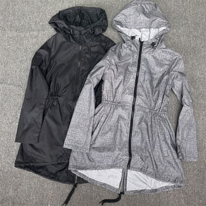 外贸尾货女款春秋季薄款单层中长款连帽外套收腰显瘦百搭女士外套