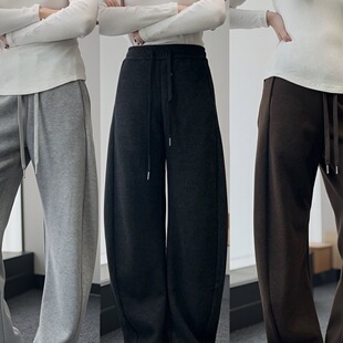 25秋冬醋酸羊毛美拉德弧形剪裁小众高腰休闲lem风女士弯刀休闲裤