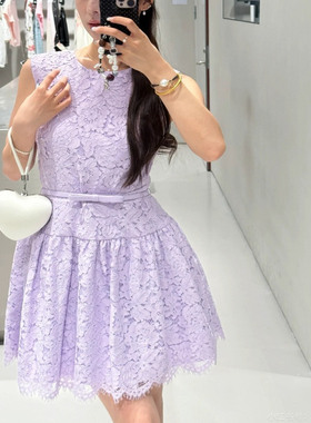 25夏S法式P复古千金风丁香紫色蕾丝无袖圆领连衣裙短裙蓬蓬裙原单