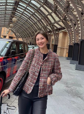 【福利459】短款小香风外套独特玫瑰紫色小个子女高端气质