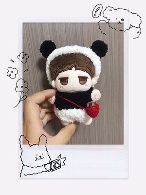 10cm棉花娃娃熊猫衣服10厘米明星玩偶娃衣发带连体裤套装带草莓包