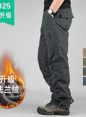 冬季加绒工装裤男宽松加厚潮牌大码直筒多口袋保暖户外运动休闲裤