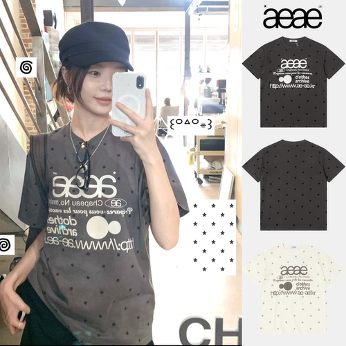 【官网正品】aeae波点字母印花短袖T恤女夏宽松百搭圆领显瘦上衣