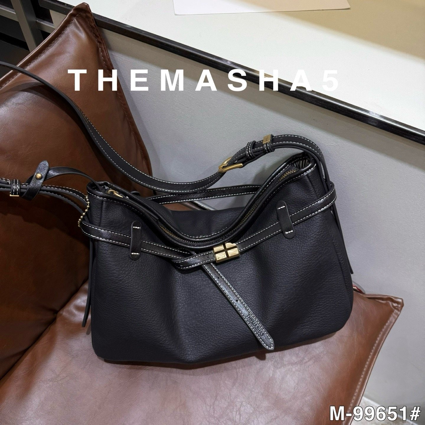 玛莎2026新款女包高级感荔枝纹皮带装饰单肩包时尚百搭斜挎包休闲