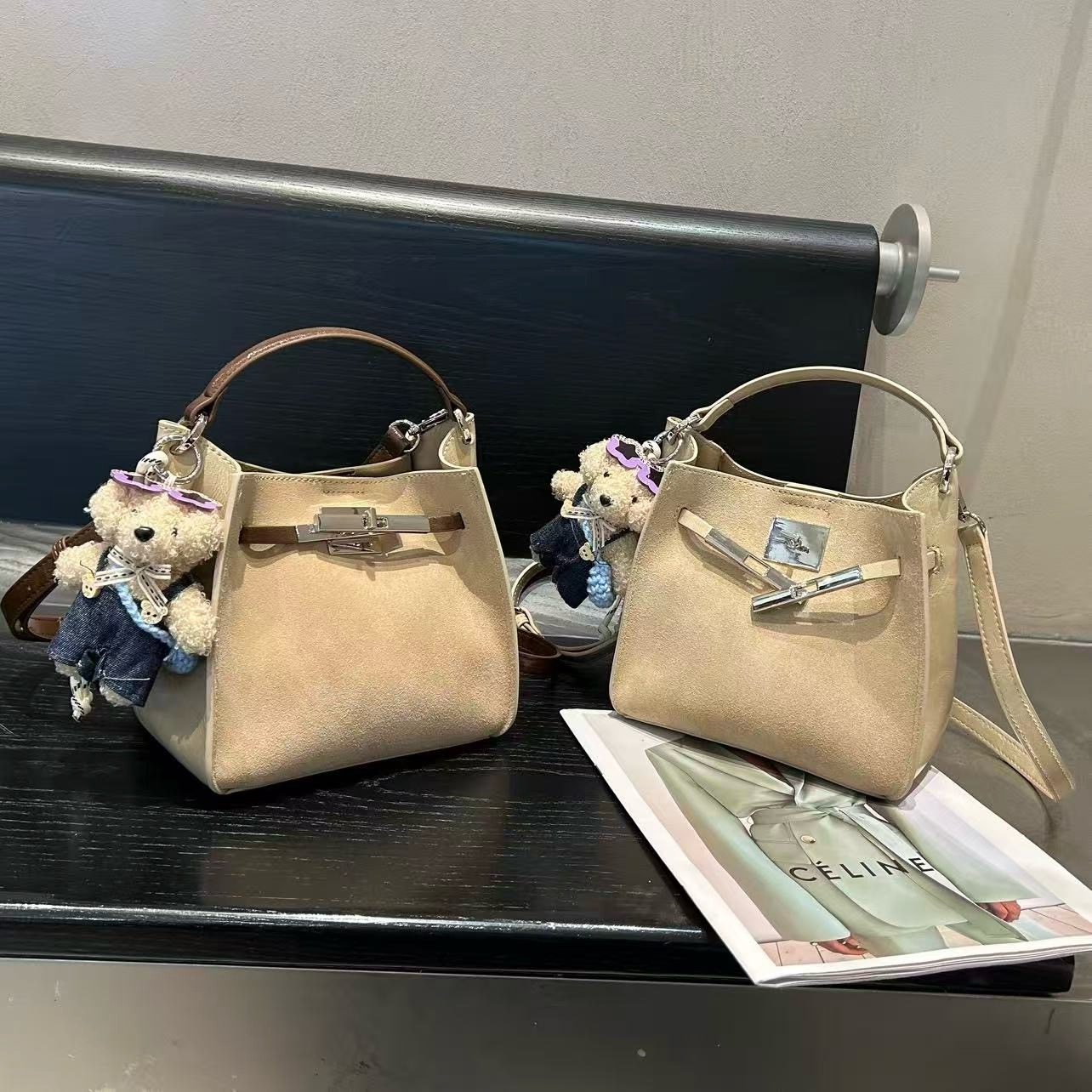 美缇女包小手提水桶磨砂皮斜挎潮