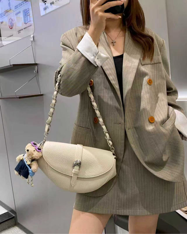 美缇女包荔枝纹链条单肩斜挎马鞍