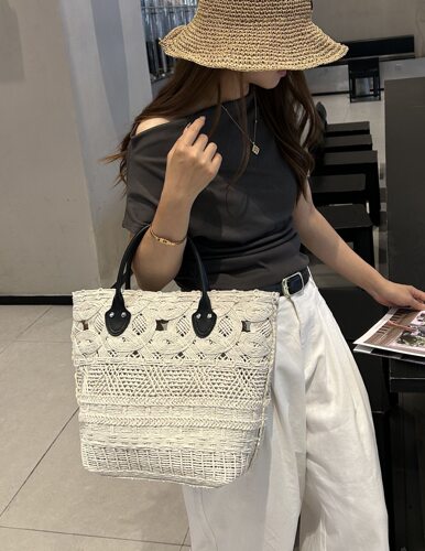 美缇女包镂空编织手提菜篮子斜挎