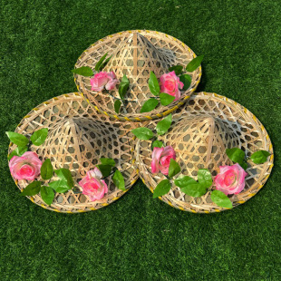 竹编红军古风斗笠帽儿童舞台演出道具帽成人傣族广场舞蹈表演草帽