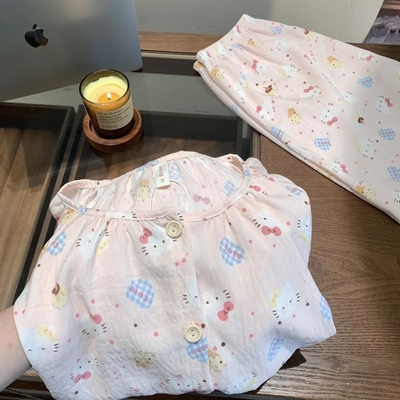Hellokitty猫咪睡衣可爱少女夏季2025新款长袖裤云朵纯棉家居服薄