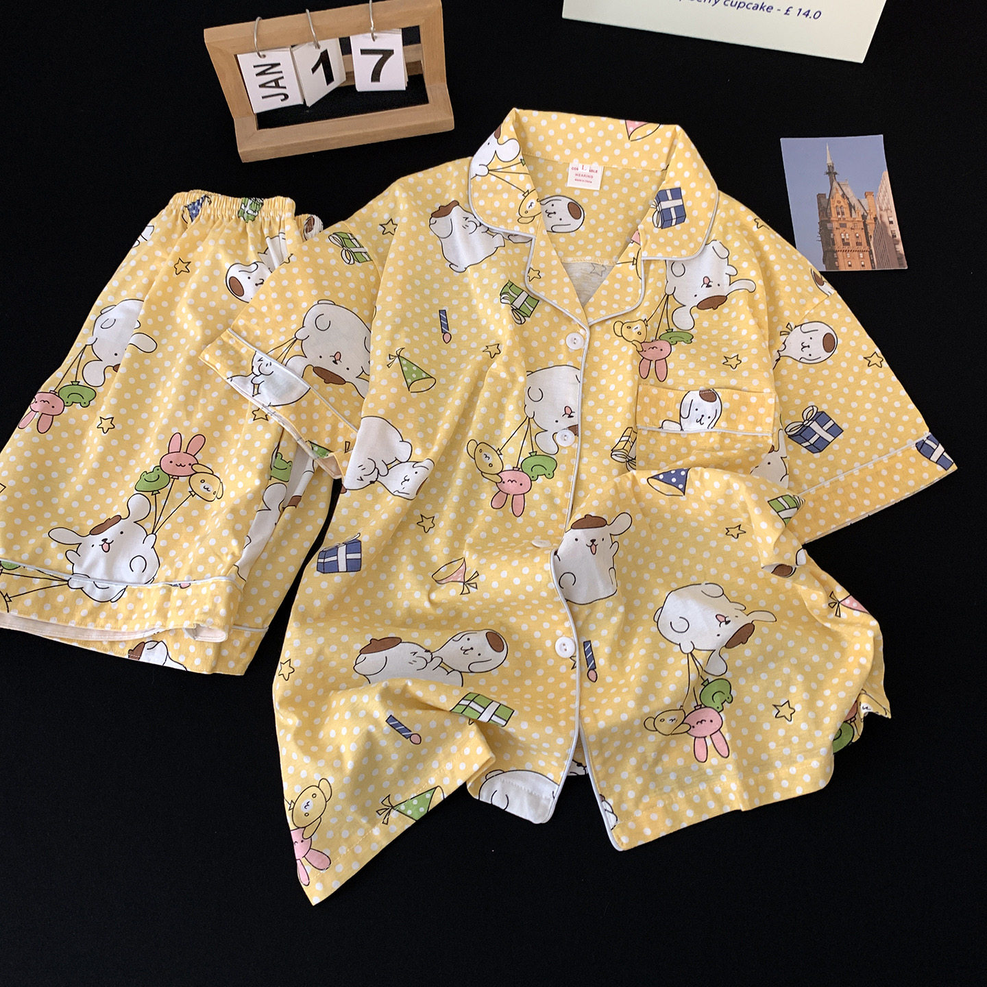 新款卡通小狗可爱风卡通印花睡衣女夏季短袖纯棉质舒适家居服套装