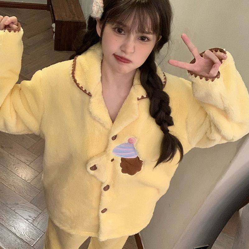 可爱珊瑚绒睡衣女款2025新款秋冬季加绒加厚法兰绒冬天保暖家居服