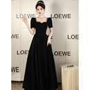 主持人晚礼服女2025新款 高级感黑色轻奢小众高端成人礼连衣裙长款