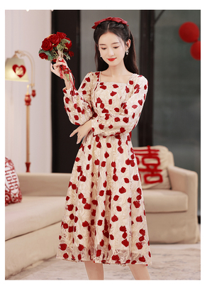 时尚方领长袖礼服长款高端晚礼服