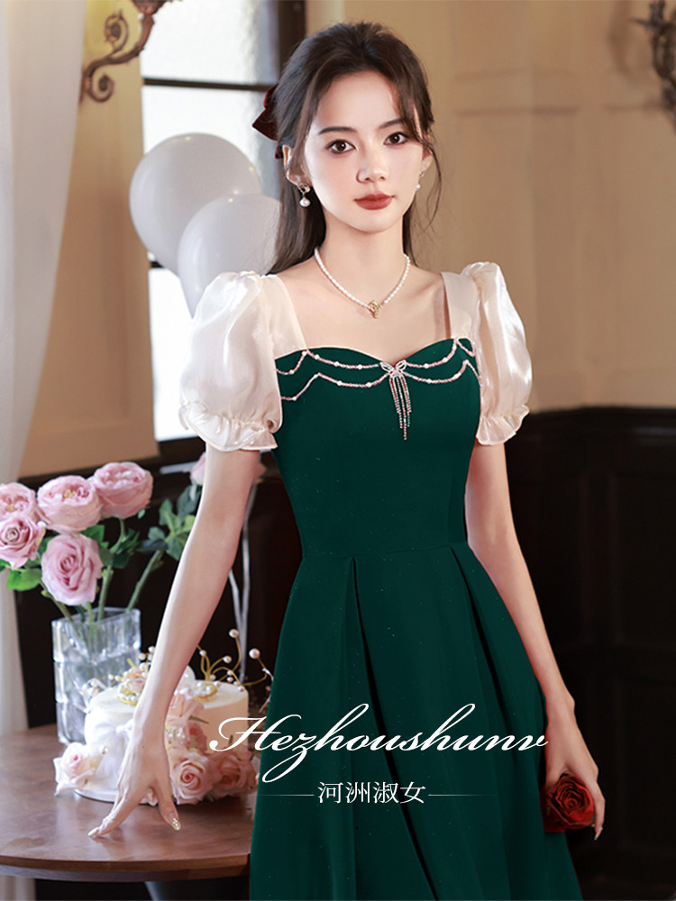 晚礼服女宴会轻奢小众高端法式高级感平时可穿墨绿色连衣裙成人礼