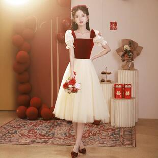 订婚礼服女秋冬敬酒服新娘便装平时可穿法式仙气纱裙小个子连衣裙