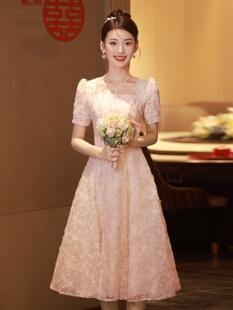 粉色花朵订婚晚礼服女法式高级感小众轻奢成人礼公主裙主持人毕业