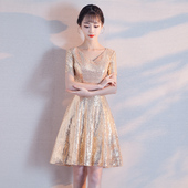 小晚礼服女宴会2025新款 香槟色轻奢气质高端小众生日伴娘服连衣裙