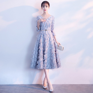 灰色晚礼服女高级感在逃公主风成人礼裙子轻奢小众高端宴会主持人