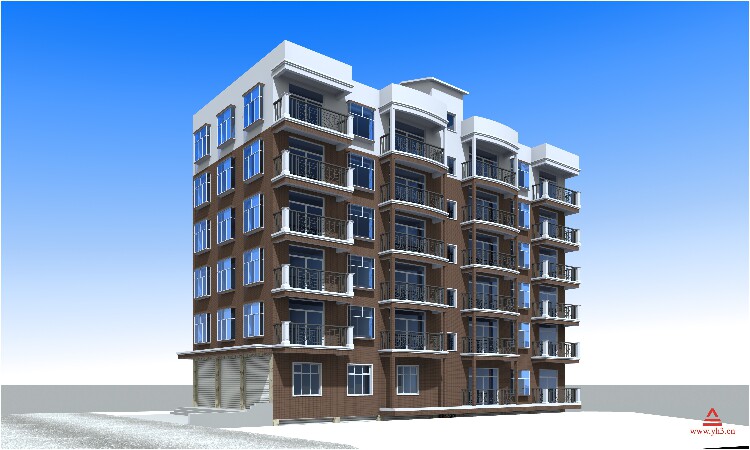 27x10.8七层临街门面自建楼房设计图地下室车库一梯两户三房两厅