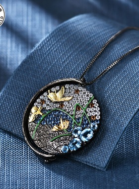 设计感自然风S925银高颜值欧美复古vintage小众轻奢纯银项链吊坠