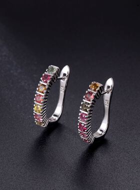 轻奢简约天然彩宝S925银高颜值欧美时尚气质个性小众纯银耳钉耳环