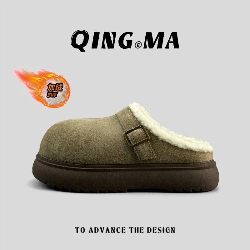 外贸男士勃肯鞋男冬季加绒保暖厚底一脚蹬包头拖鞋休闲毛绒棉拖鞋,流行男鞋,包头拖,淘宝优惠券,粉丝福利购,淘宝优惠卷