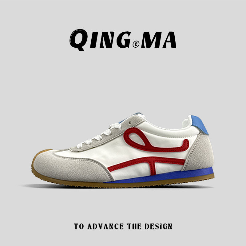 青马男鞋夏季透气网面小众复古华夫鞋时尚小白鞋休闲软底运动板鞋