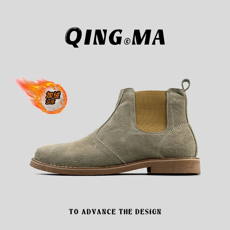 外贸男士真皮英伦风切尔西靴加绒猪皮短靴子复古高级感马丁靴