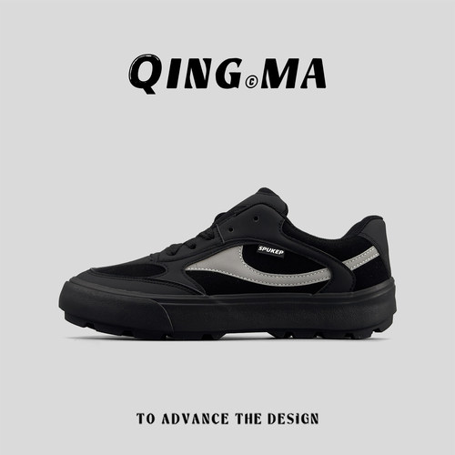 纯黑板鞋小众潮流百搭运动鞋